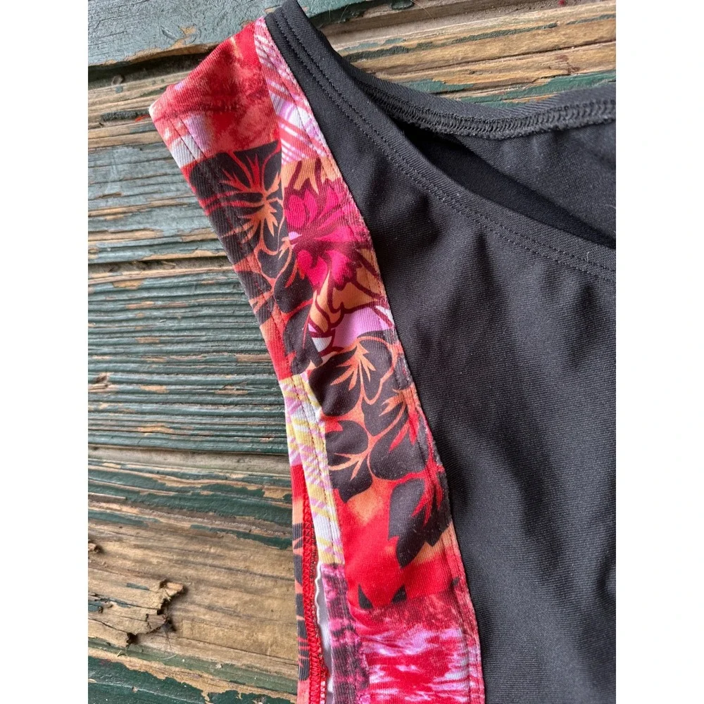 Black Bikini Bottoms with Tropical Floral Print Waistband Size Small